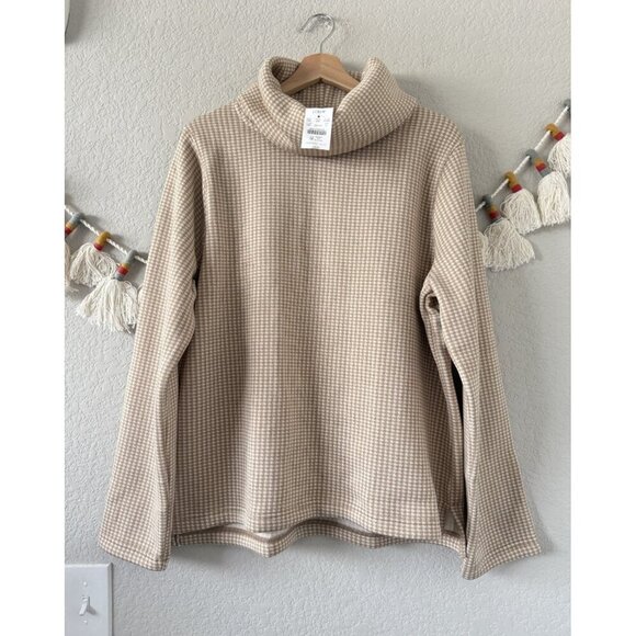 J. crew Gingham Long Sleeve Funnel Neck Pullover Sweater Cozy Neutral Modest NWT - Picture 1 of 8